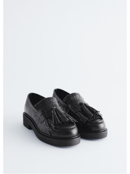 & Other Stories Shoes - & Other Stories Black Chunky Croco
Leather Tassel Loafers size 38